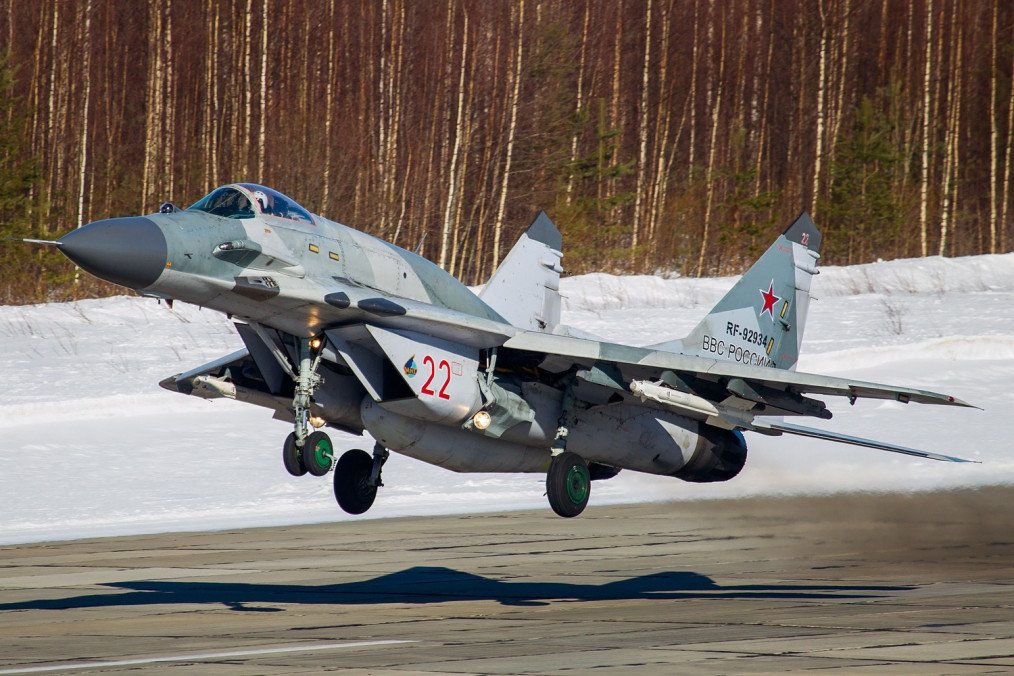 Russian Air Forces Mig-29 fighter jet landing. Russian Air Forces Mig-29 fighter jet landing.