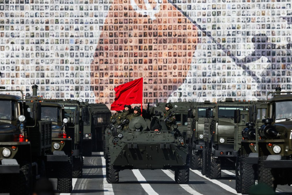 BTR-82A armored vehicle at Victory Day Parade rehearsal on Palace Square, St. Petersburg, May 3, 2025. (Source: Getty Images)