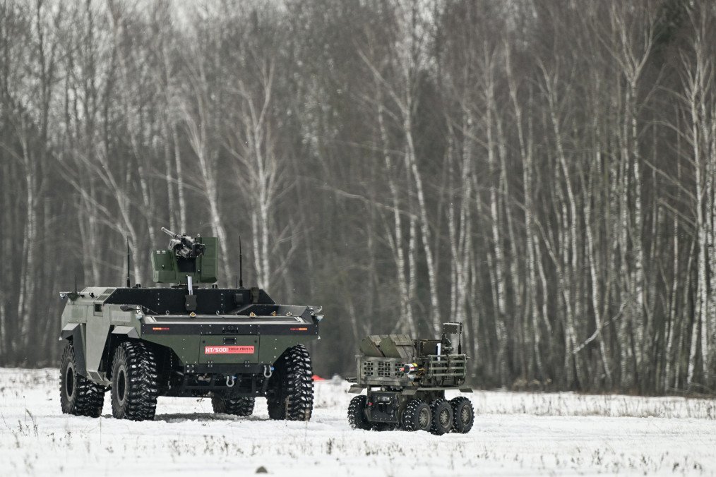 Illustrative image. PIAP HUNTER, a heavy unmanned ground vehicle, alongside a smaller autonomous robot at the Military Institute of Armament Technology training ground in Zielonka, Masovian Voivodeship, Poland, on February 19, 2026. Illustrative image. PIAP HUNTER, a heavy unmanned ground vehicle, alongside a smaller autonomous robot at the Military Institute of Armament Technology training ground in Zielonka, Masovian Voivodeship, Poland, on February 19, 2026.