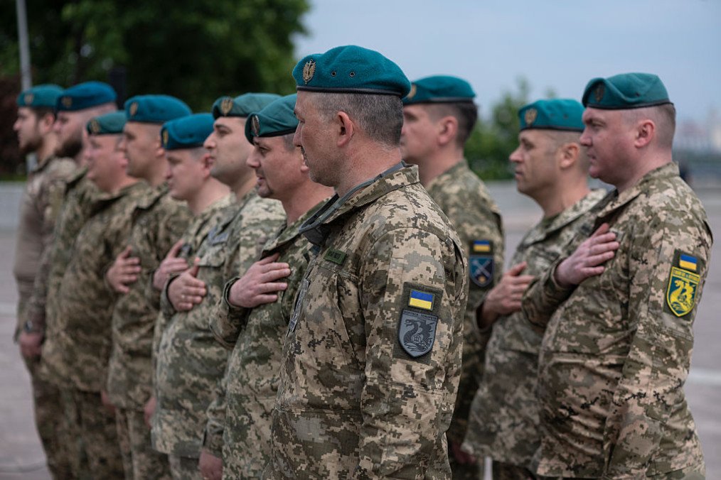 Ukrainian marines line up during opening ceremony for commemorative sign “Marine Corps” at Alley of Defenders of Ukraine on May 23, 2025 in Kyiv, Ukraine. (Source: Getty Images) Ukrainian marines line up during opening ceremony for commemorative sign “Marine Corps” at Alley of Defenders of Ukraine on May 23, 2025 in Kyiv, Ukraine. (Source: Getty Images)