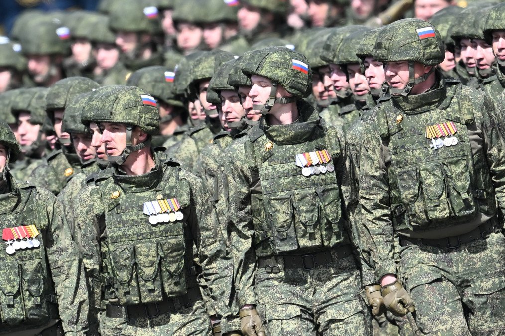 Troops march towards the Red Square in Moscow as part of the celebrations of the 80th anniversary of Victory in the Great Patriotic War on May 09, 2025, Russia. (Source: Getty Images)