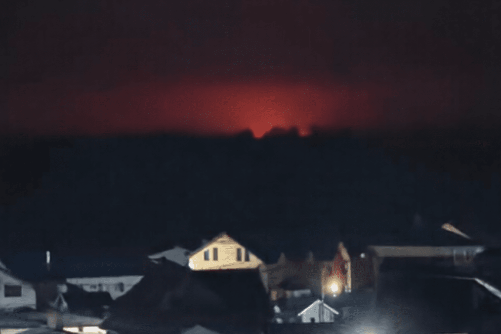 Fire at the oil export port in Russia’s Leningrad region, March 23, 2026. (Source: Exilenova_plus)