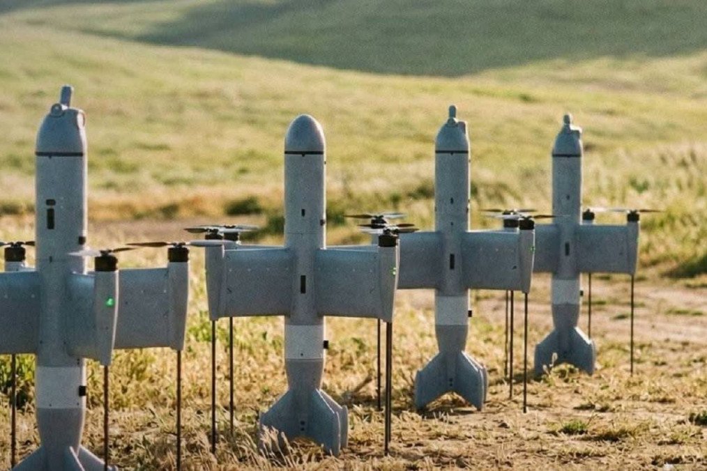 Ukrainian-developed Octopus interceptor drones, planned for production in the UK to support Ukraine’s air defense, lined up during field testing. (Photo: open source)