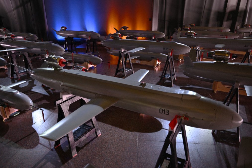 Ukrainian-made “Peklo” drone missiles displayed during a delivery ceremony for Ukraine’s Defense Forces in Kyiv on December 6, 2024. (Source: Getty Images)