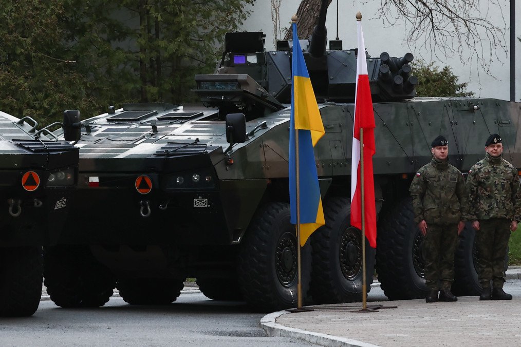 A Polish-made Rosomak armored personnel carrier displayed during Ukrainian President Volodymyr Zelenskyy's visit to Warsaw, Poland, on April 5, 2023. (Source: Getty Images)