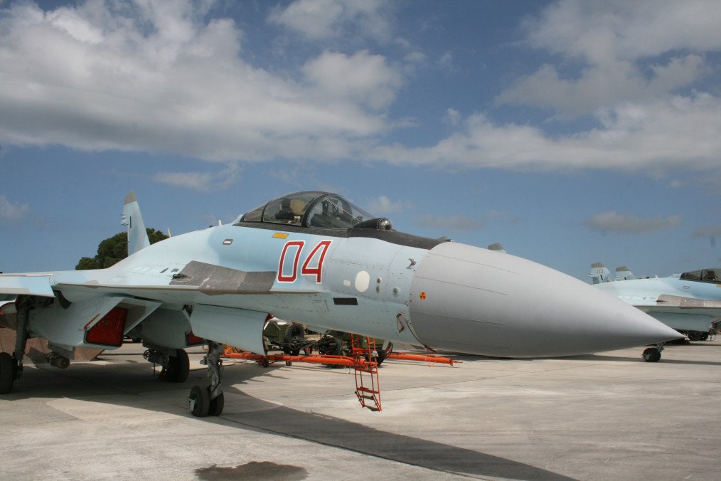 Illustrative image of a Russian Su-35 fighter jet at Hmeimim Air Base in Syria on May 4, 2016. (Source: Getty Images)