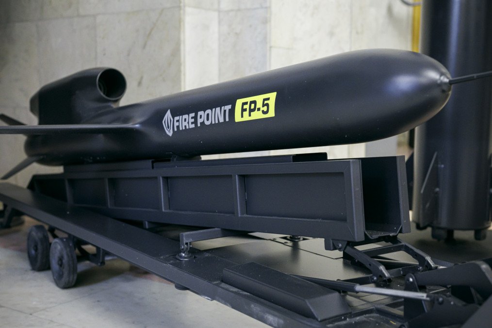 Ukrainian FP-5 Flamingo ground-launched cruise missile in Kyiv on August 22, 2026. (Source: Getty Images)