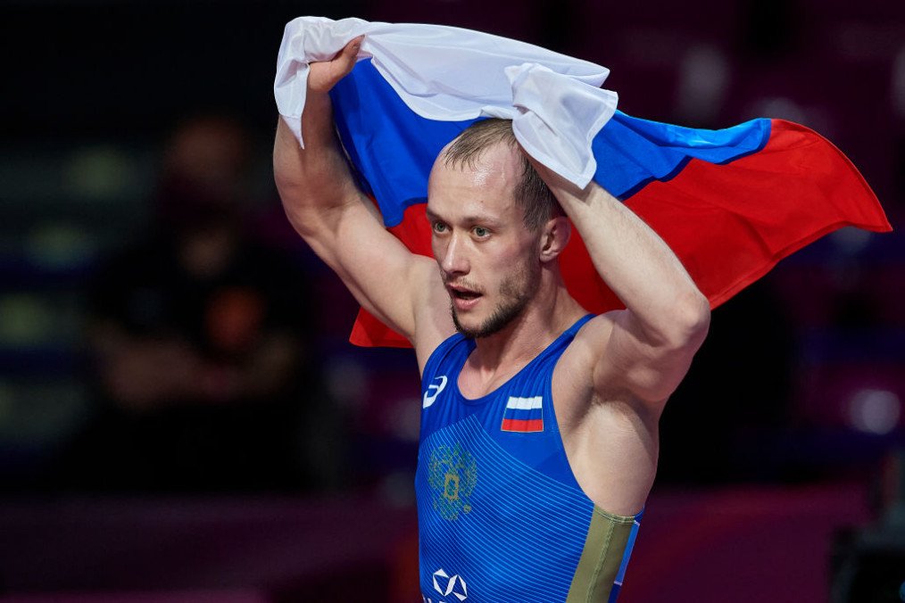 Sergey Emelin from Russia at Final Greco-Roman Wrestling at Torwar Hall on April 25, 2021 in Warsaw, Poland. (Source: Getty Images)