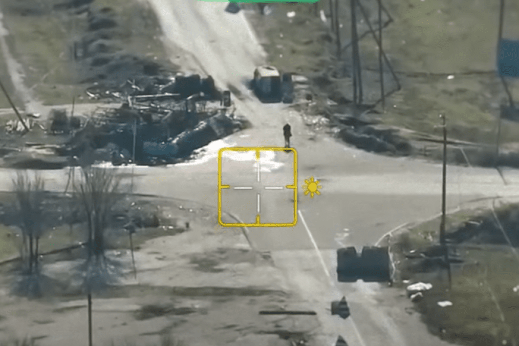 Man riding on a bicycle to the rendezvous point through a destroyed Russian checkpoint, 2026. (Source: Angels special reconnaissance unit) Man riding on a bicycle to the rendezvous point through a destroyed Russian checkpoint, 2026. (Source: Angels special reconnaissance unit)