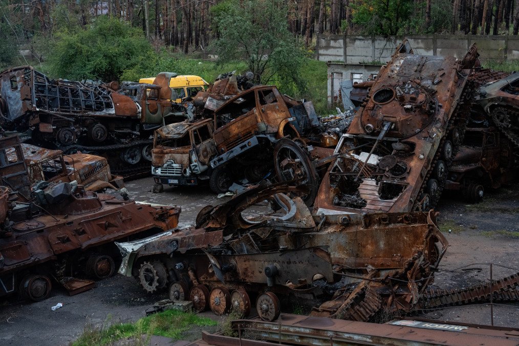 Russian military vehicles that were destroyed during fighting to recapture the strategic eastern town of Lyman on October 11, 2022, in Lyman, Donetsk oblast, Ukraine. (Source: Getty Images)