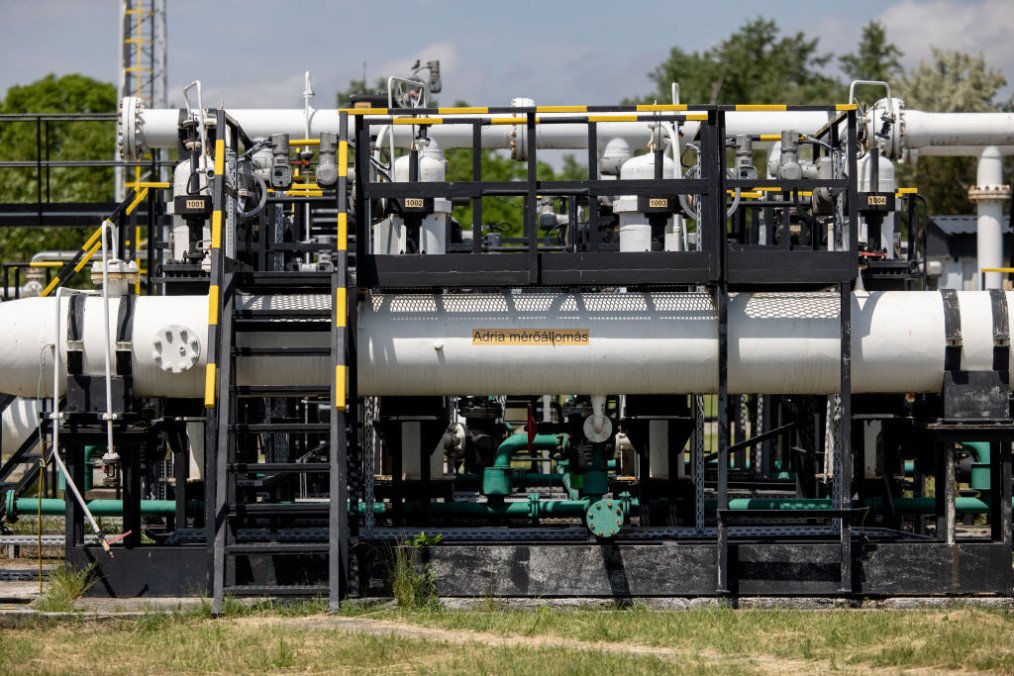 The Adria Oil Transportation pipeline stands in the Duna oil refinery on May 24, 2022 in Szazhalombatta, Hungary. (Source: Getty Images)