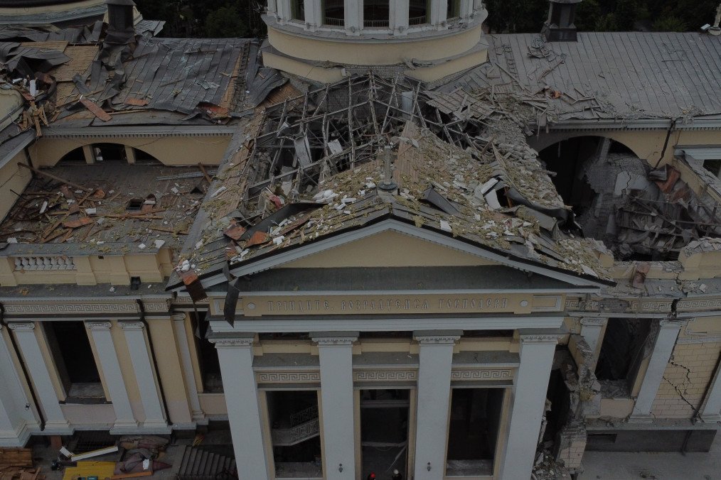 The Transfiguration Cathedral heavily damaged by Russian missile on July 23, 2023 in Odesa, Ukraine. (Source: Getty Images)