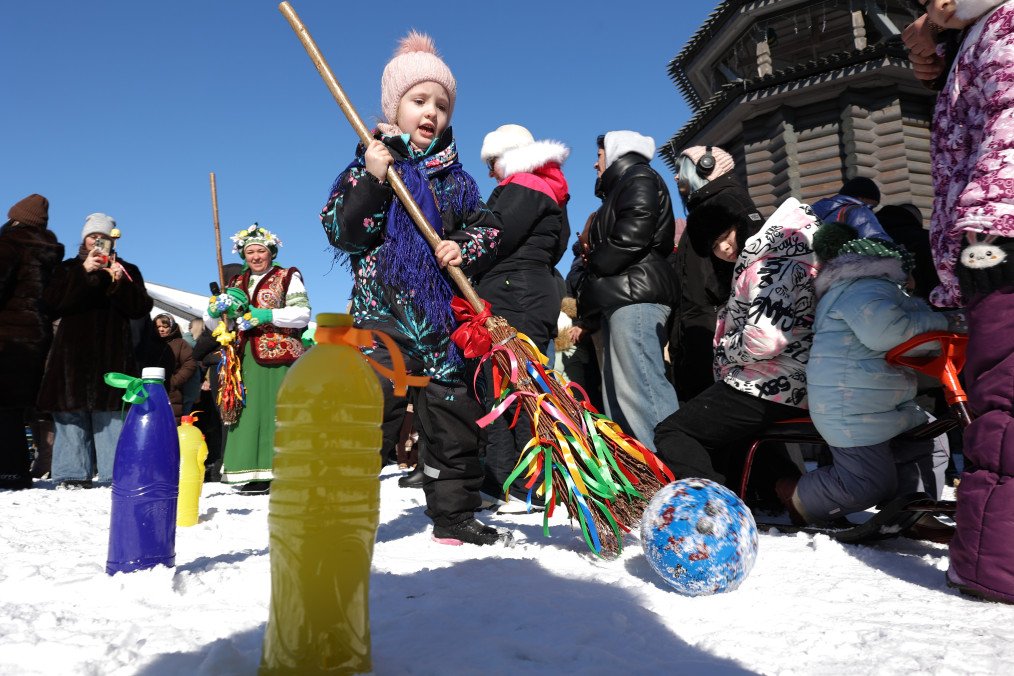 People attend a celebration of Maslenitsa (Pancake Week) at the fortress city of Yablonov, Belgorod Region, Russia on February 22, 2026. (Source: Getty Images)