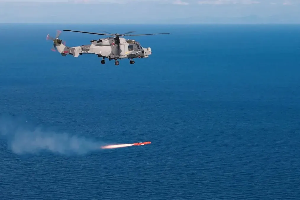 British Wildcat helicopter firing a missile, 2024. (Source: UK Royal Navy)