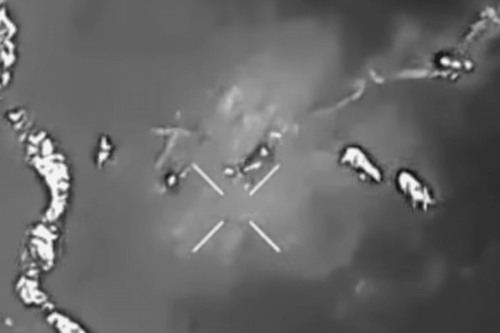 Aerial view of a Russian military convoy being targeted by a Ukrainian drone strike. (Photo: “Iron Falcons” UAV battalion from the 67th Separate Mechanized Brigade of Ukraine's Ground Forces)