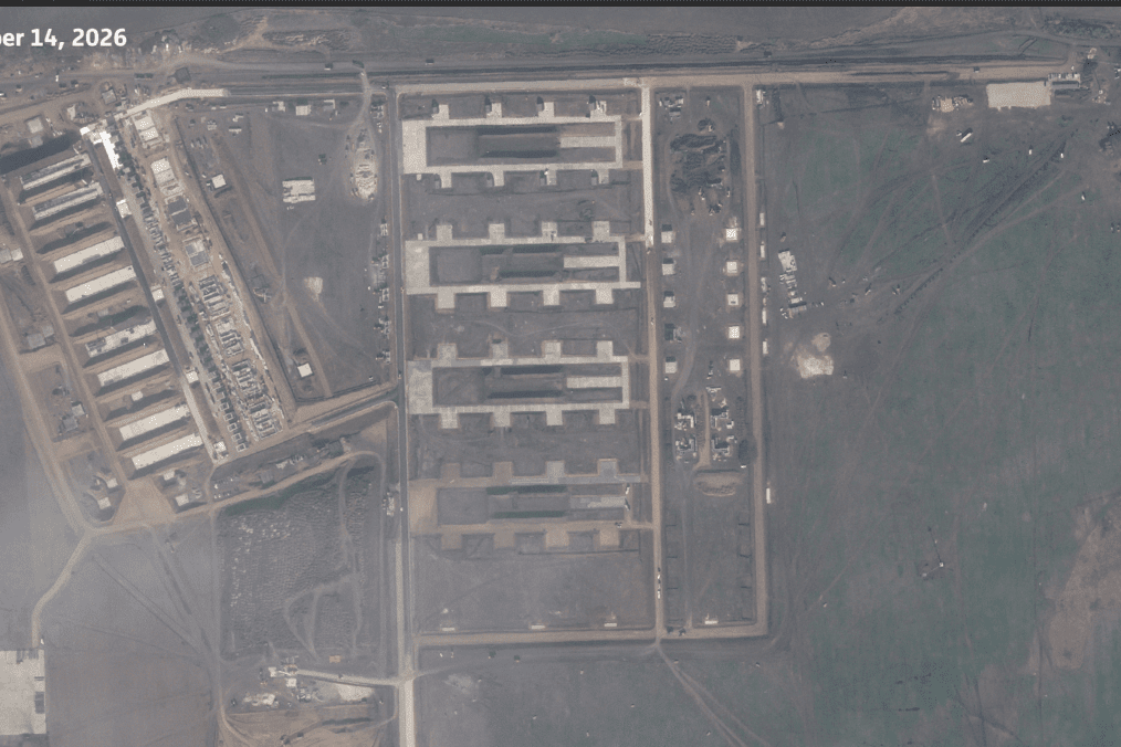 A satellite image dated October 14, 2026, shows the rapid construction of a Russian drone attack base near Millerovo airfield in the Rostov region. (Source: Reuters)