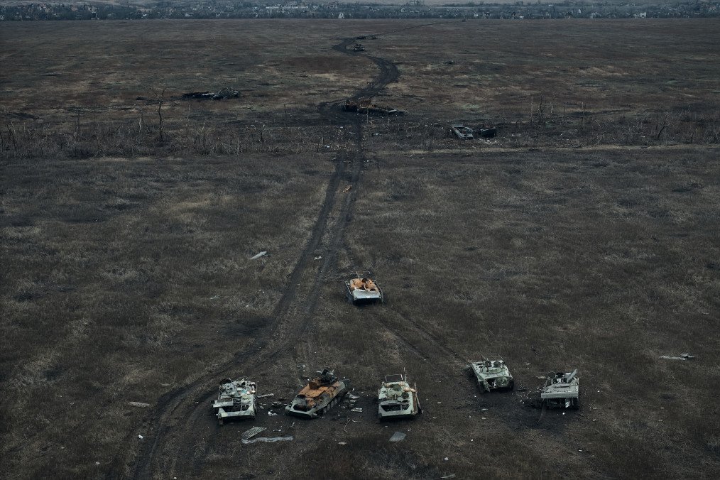 Destroyed Russian armored vehicles used to storm Avdiivka on December 23, 2023, in Avdiivka, Ukraine. (Source: Getty Images)