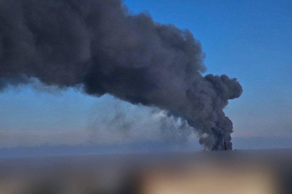 Fire and smoke rise in the area of Donetsk International Airport following a reported Ukrainian strike on March 7, 2026. (Source: Typichny Donetsk)