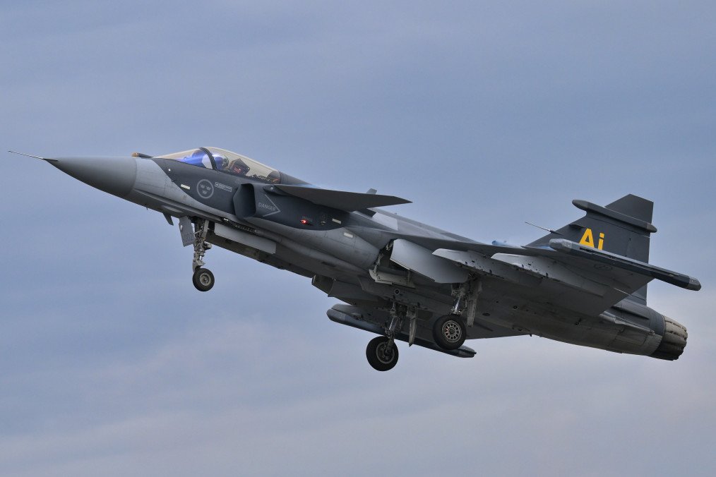 A Saab JAS-39E Gripen participates in the Royal International Air Tattoo at RAF Fairford in Gloucestershire, England, on July 19, 2025. (Source: Getty Images)