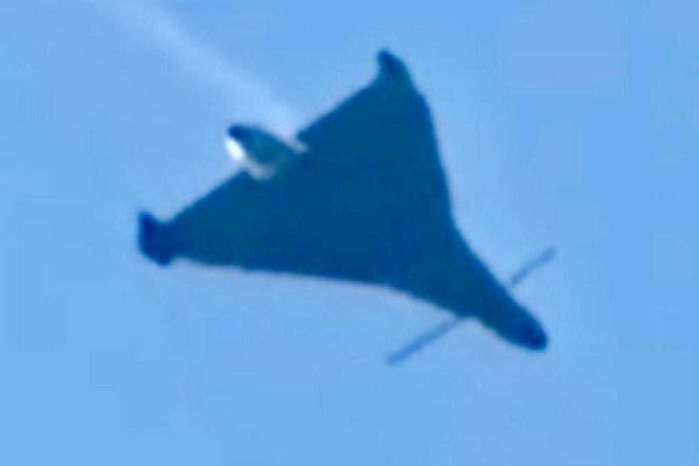 Russian jet-powered Shahed drone with whisker-like rods designed to trigger the warhead, September 2026.