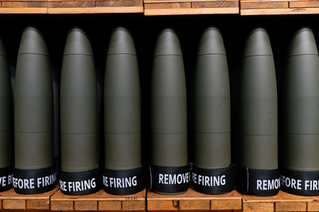 155mm artillery shells that are ready to be shipped are stored. (Source: Getty Images)