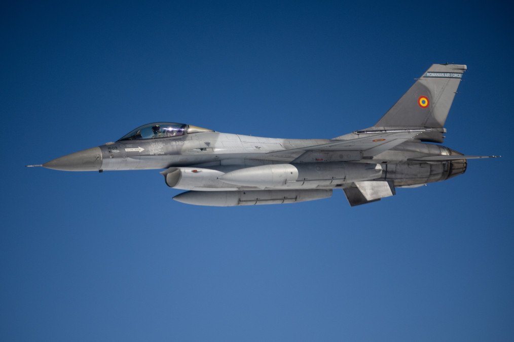 A Romanian Air Force F-16 fighter jet participates in NATO's Ramstein Flag 2024 exercise over Greek territorial waters. (Source: Getty Images)