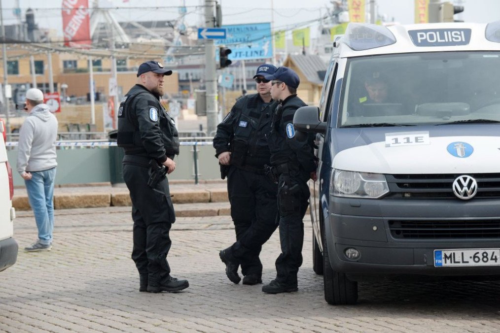 Finnish police stands guard near the Market Square before the visit of the President of Russia in Helsinki, Finland on August 21, 2019. (Source: Getty Images)