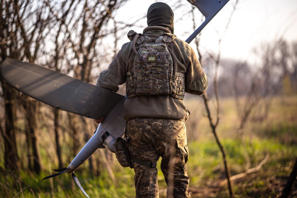 A Ukrainian serviceman from the 23rd Separate Mechanized Brigade prepares a Polish-made WB Electronics FlyEye reconnaissance drone for launch in Donetsk region on April 14, 2025. (Photo: Getty Images)