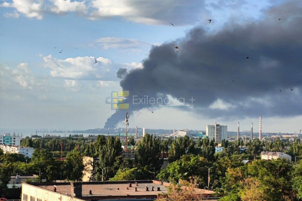 Smoke rising from an oil terminal at the Russian port of Taganrog, July 10, 2026. Smoke rising from an oil terminal at the Russian port of Taganrog, July 10, 2026.