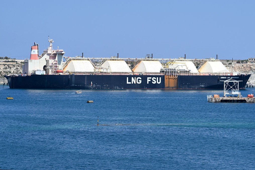 The Armada LNG Mediterrana vessel operating as a floating liquefied natural gas (LNG) regasification terminal for the Delimara Power Station in Marsaxlokk, south-east of the island of Malta. (Source: Getty Images)