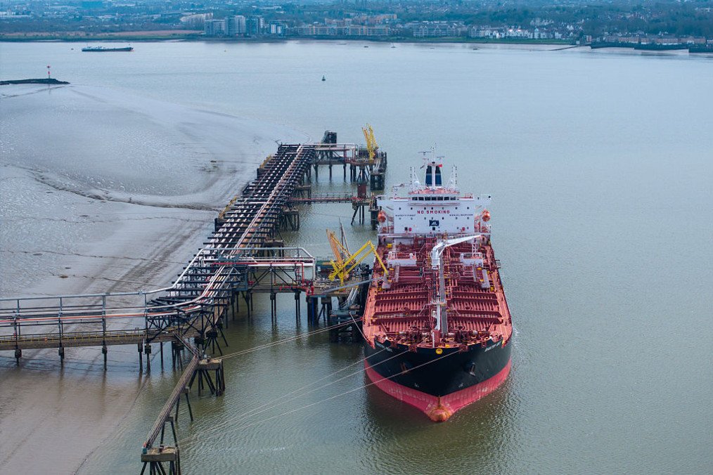 The Oil and Chemical tanker, Bantry Bay unloads its cargo at the Navigator Terminals, an Oil storage depot along the River Thames on March 10, 2026 in London, England. (Source: Getty Images)