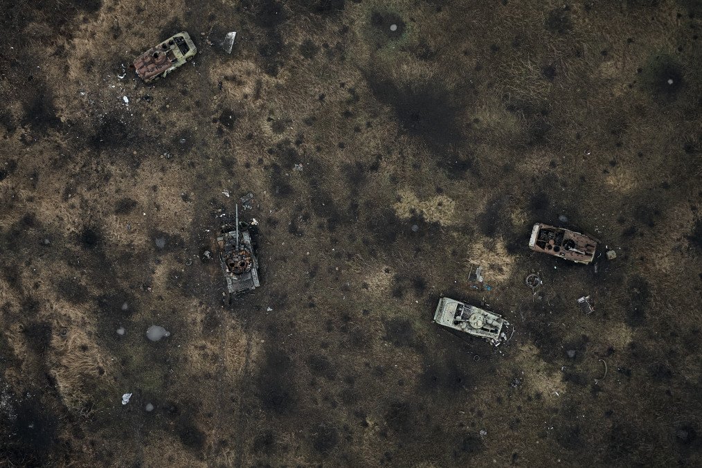 The bodies of the dead Russian soldiers and a destroyed Russian tank that were killed during an attempt to storm Avdiivka on December 23, 2023, in Avdiivka, Ukraine. (Source: Getty Images)