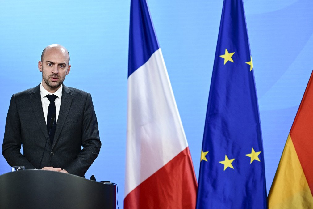 French Foreign Minister Jean-Noël Barrot attends a joint press conference with the German Foreign Minister after talks at the Foreign Ministry in Berlin. (Source: Getty Images)