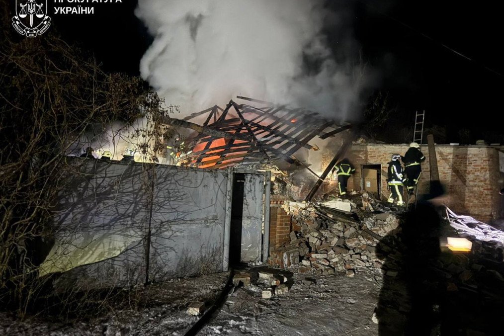 Aftermath of a Russian drone strike on a civilian household in Bohodukhiv, Kharkiv region, February 11, 2026. (Source: Kharkiv Regional Prosecutor’s Office)