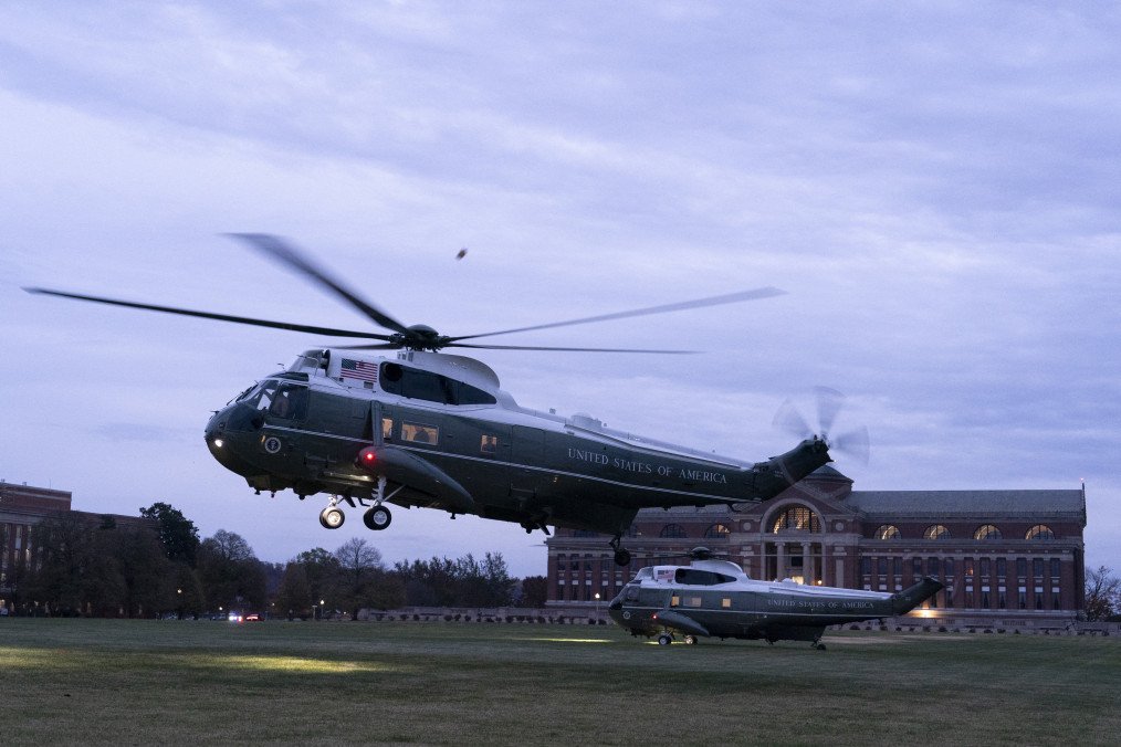 Marine One with US President Joe Biden and First Lady Jill Biden lands at Fort Lesley J. McNair in Washington, DC, on November 10, 2024. (Source: Getty Images)