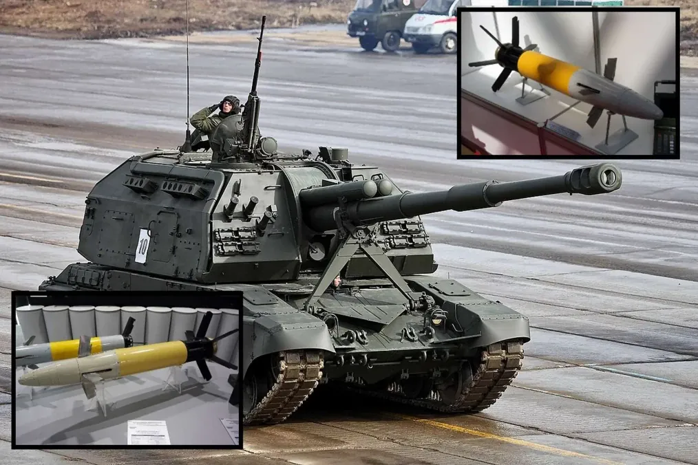 Russian 2S19 Msta‑S self‑propelled howitzer equipped to fire Krasnopol‑M2 laser‑guided shells, capable of precision strikes on targets up to 25 km away. (Source: Russian media)