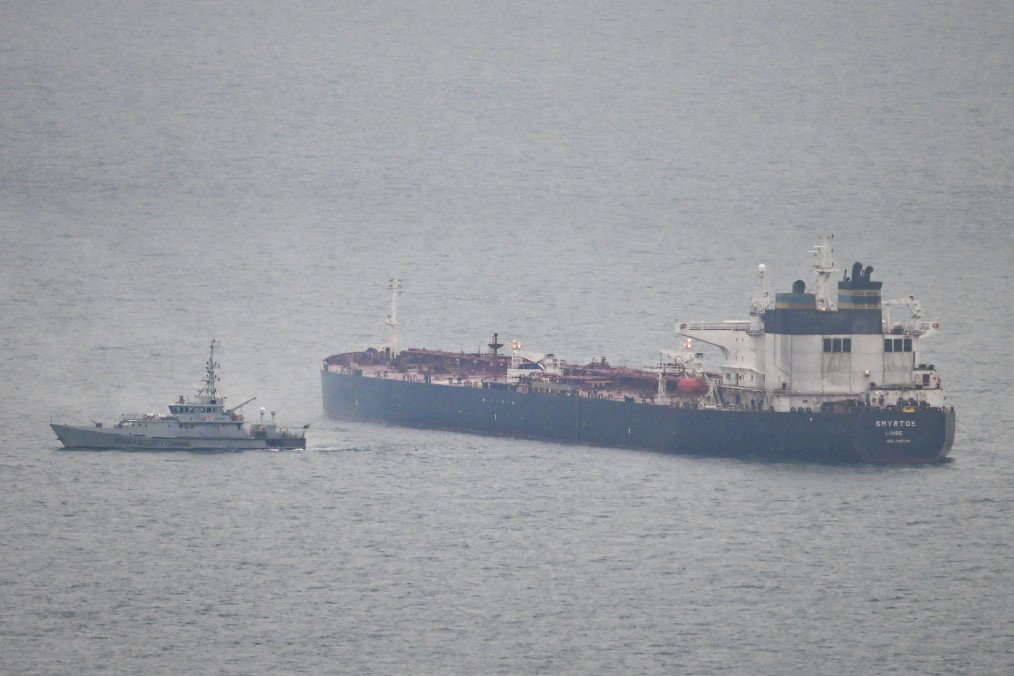 A border security vessel patrols the detained Smyrtos vessel outside the harbour, on June 15, 2026 in Portland, England. Illustrative photo. (Source: Getty Images)