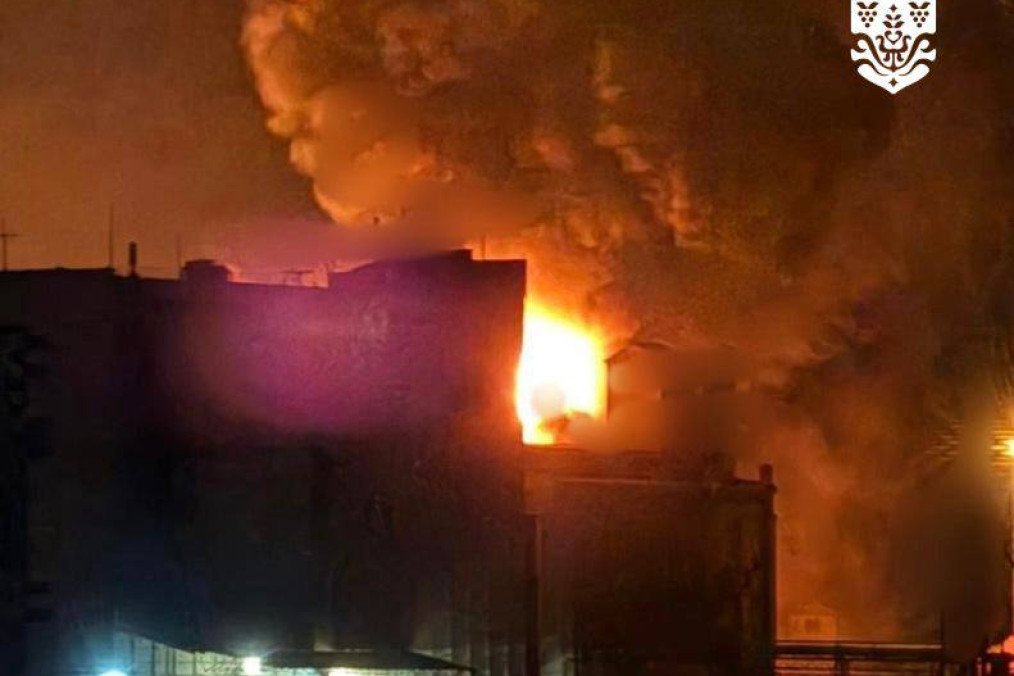Flames and thick smoke rise from an industrial site in the Odesa region after a Russian overnight attack. (Source: Oleh Kiper)
