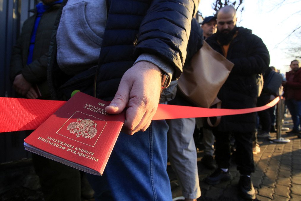 Illustrative photo of a Russian passport held in Almaty, Kazakhstan, on March 17, 2024. (Source: Getty Images)