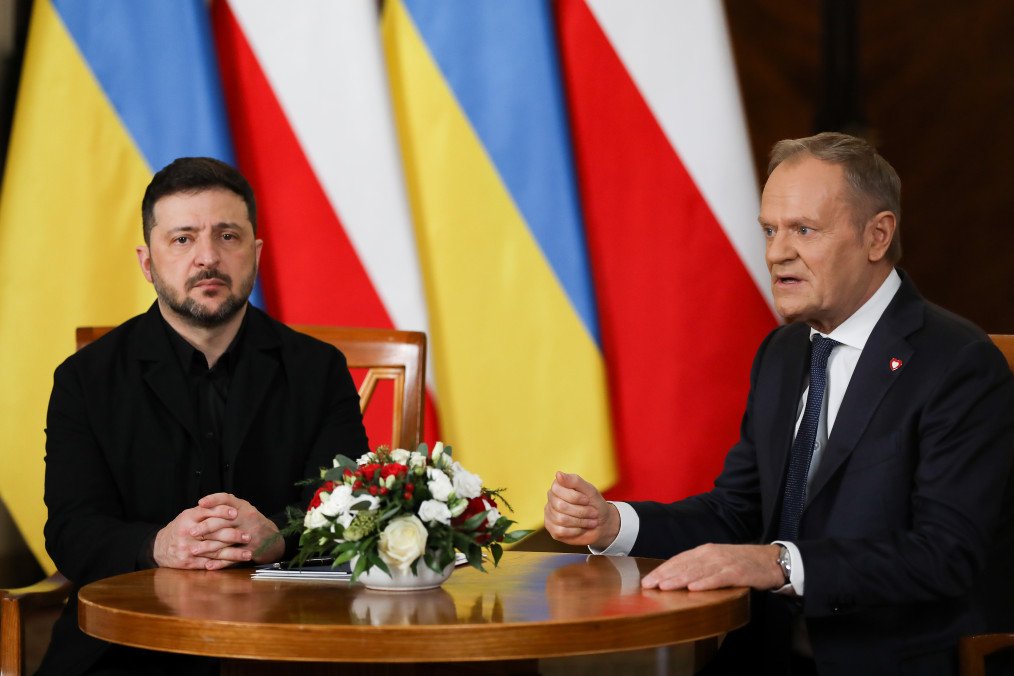 President of Ukraine Volodymyr Zelenskyy meets with Polish Prime Minister Donald Tusk. (Source: Getty Images)