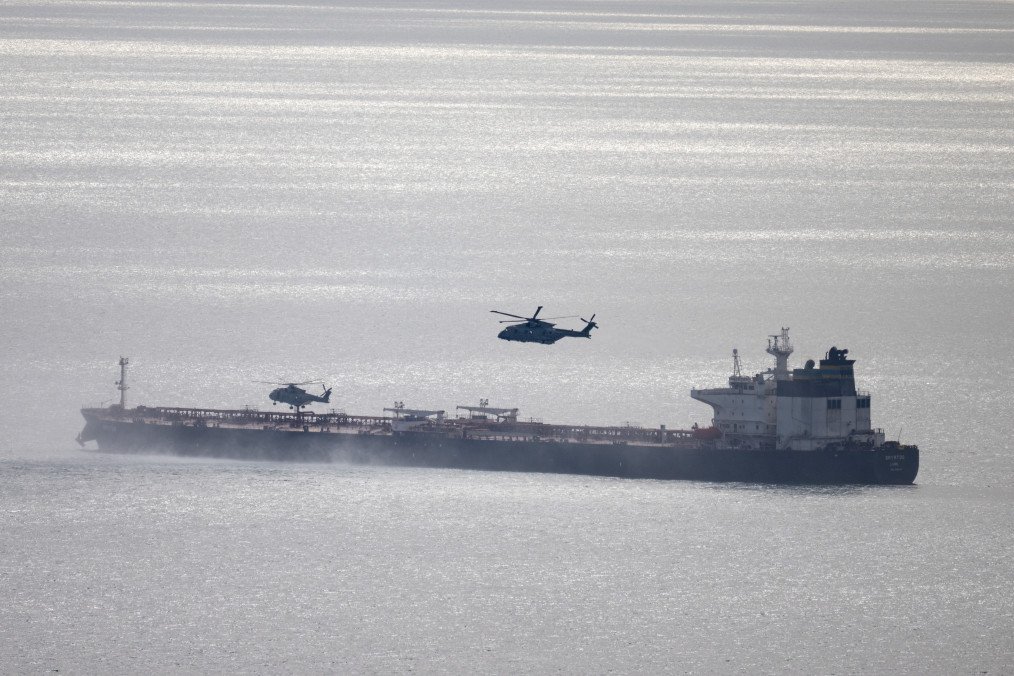 British forces intercept the Russia-linked tanker Smyrtos in the English Channel during a boarding operation by Royal Marines and the National Crime Agency on June 14, 2026. (Source: Getty Images)