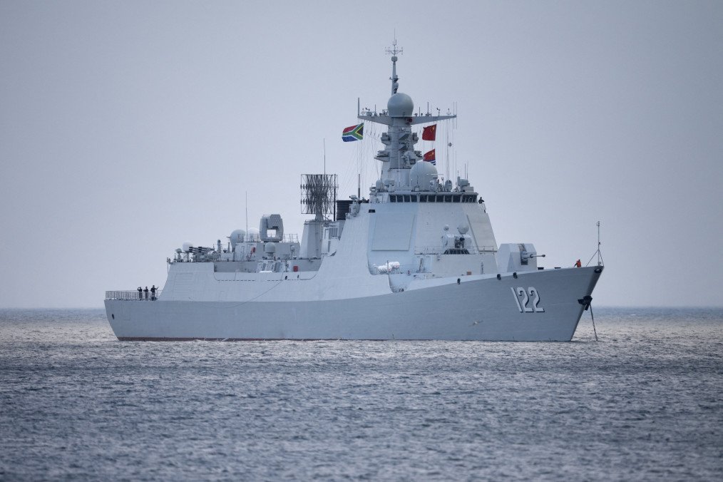 Chinese destroyer Tangshan (Hull 122) moored in False Bay near Simon’s Town ahead of the China-led Will For Peace 2026 naval drills with BRICS Plus countries. (Source: Getty Images)