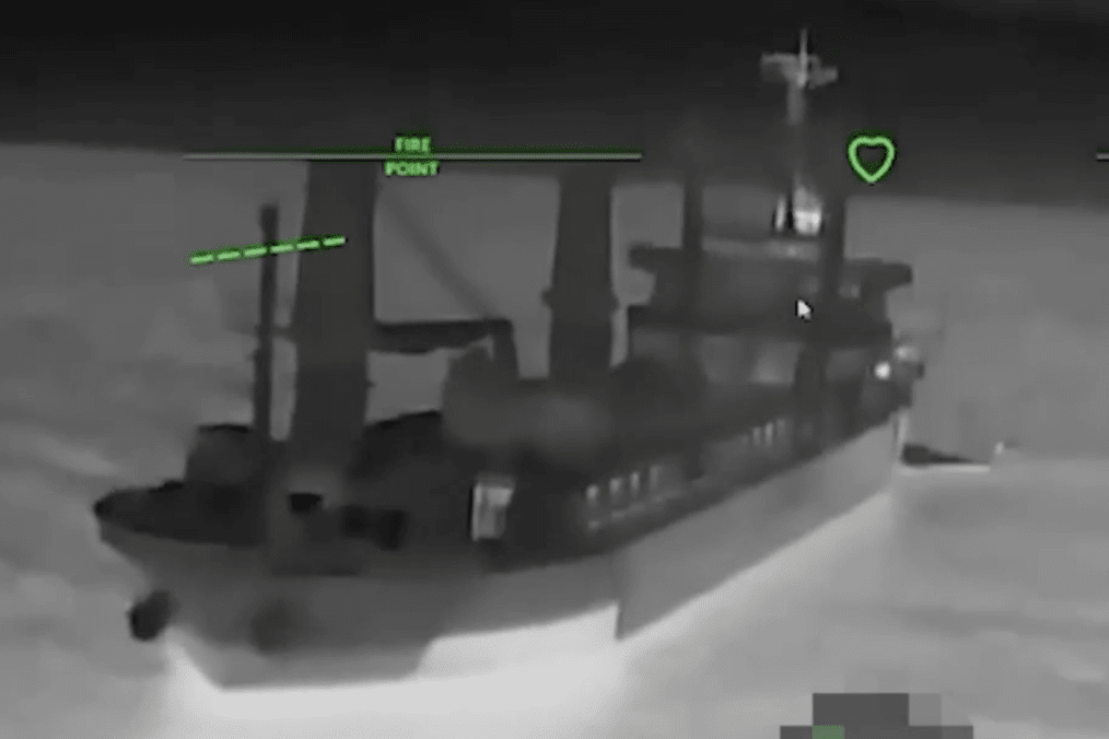 A vessel in the Black Sea struck during a Ukrainian attack. (Source: Ukrainian President Volodymyr Zelenskyy/X)