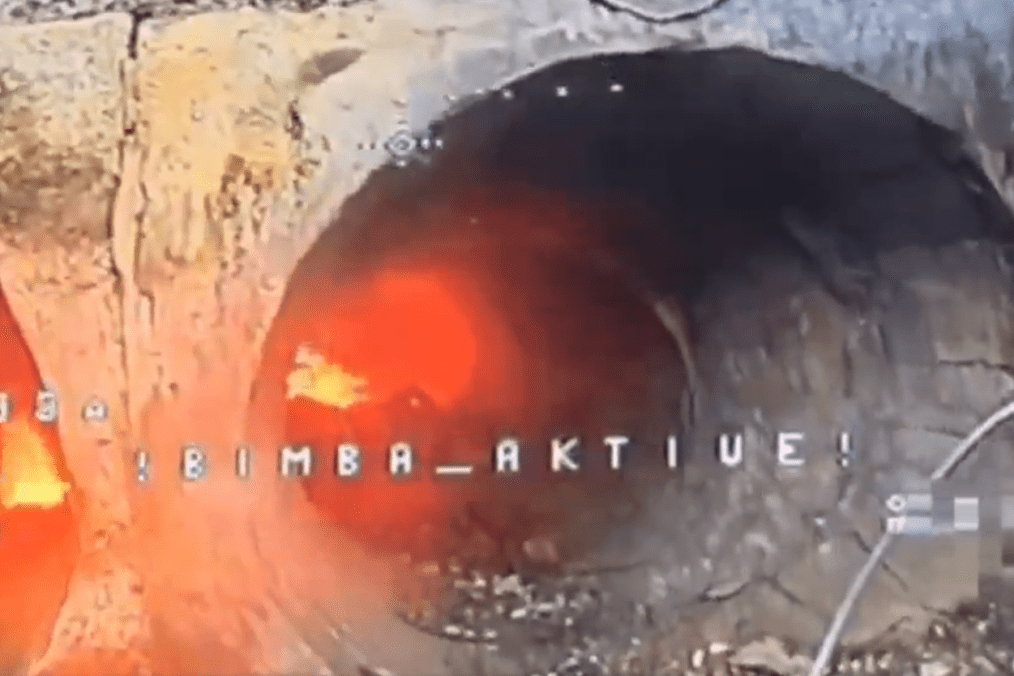 Illustrative image. Fire burns in a pipe, where Russian infantry tried to hide from Ukrainian FPV-drones, January 2026. (Source: SBU)