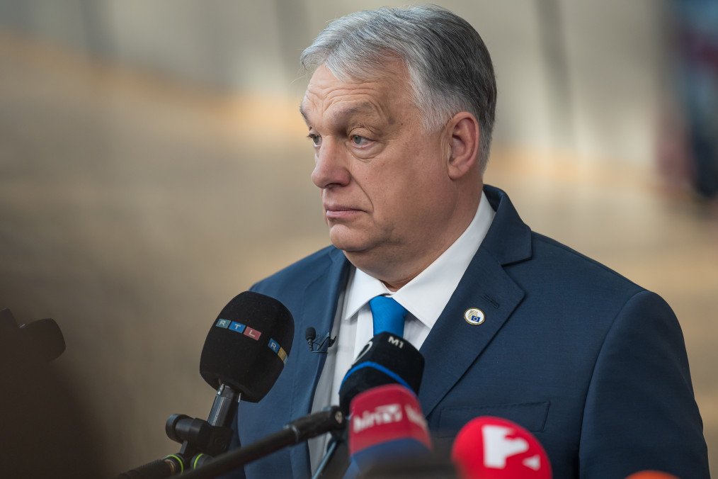Hungarian Prime Minister Viktor Orbán speaks to journalists ahead of the European Council summit in Brussels on March 19, 2026. (Source: Getty Images)