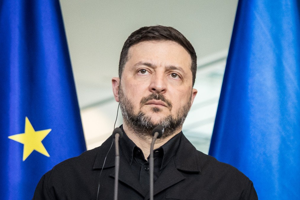 President Volodymyr Zelenskyy attends a joint press conference during German-Ukrainian governmental consultations in Berlin, April 14, 2026. (Source: Getty Images)