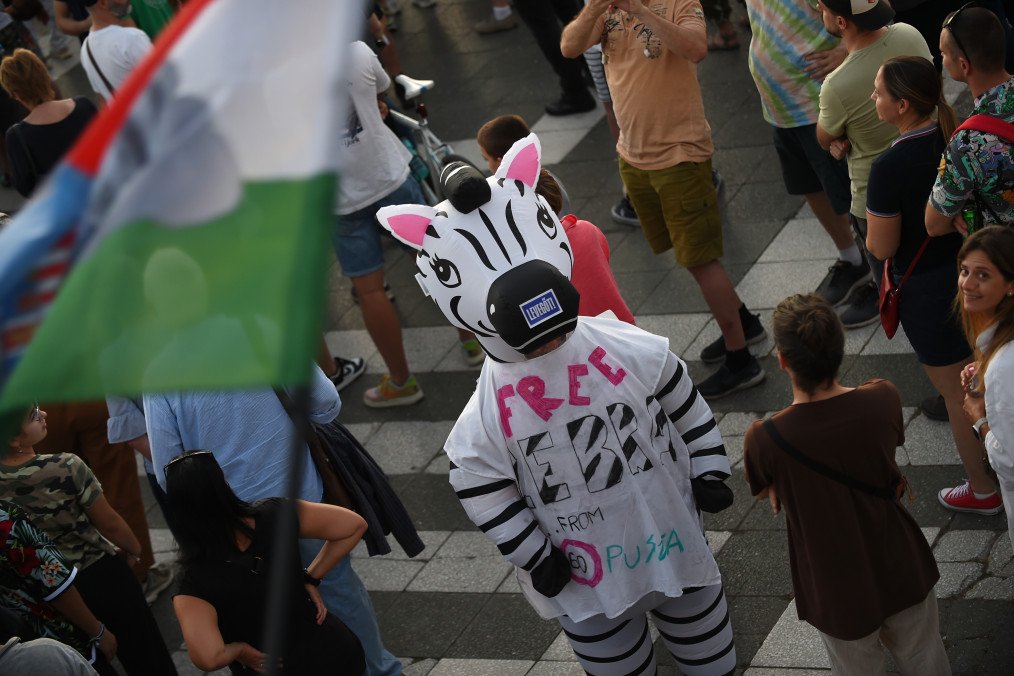 A man dressed as a zebra during a protest in Budapest, Hungary, on September 21, 2025, on Heroes Square, demanding cleaner politics and a nationwide ban on political advertising. (Source: Getty Images) A man dressed as a zebra during a protest in Budapest, Hungary, on September 21, 2025, on Heroes Square, demanding cleaner politics and a nationwide ban on political advertising. (Source: Getty Images)