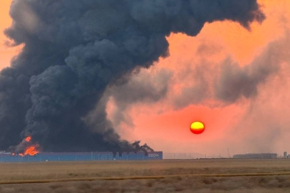 Fire at the Ozon logistics center in Dagestan, Russia, August 24, 2026.