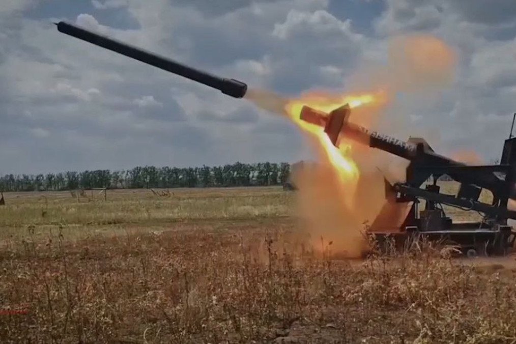 A Russian “Malvina-M” experimental 220-millimeter system with launch tubes from the TOS-1A “Solntsepyok” heavy flamethrower. (Source: mag_vodogray/Telegram)