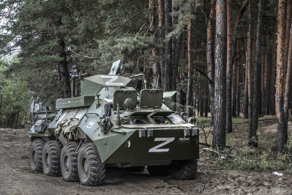 A Russian armored vehicle abandoned in the city liberated from the Russian forces by the Ukrainian army on September 11, 2022, in Izyum, Ukraine. (Source: Getty Images)